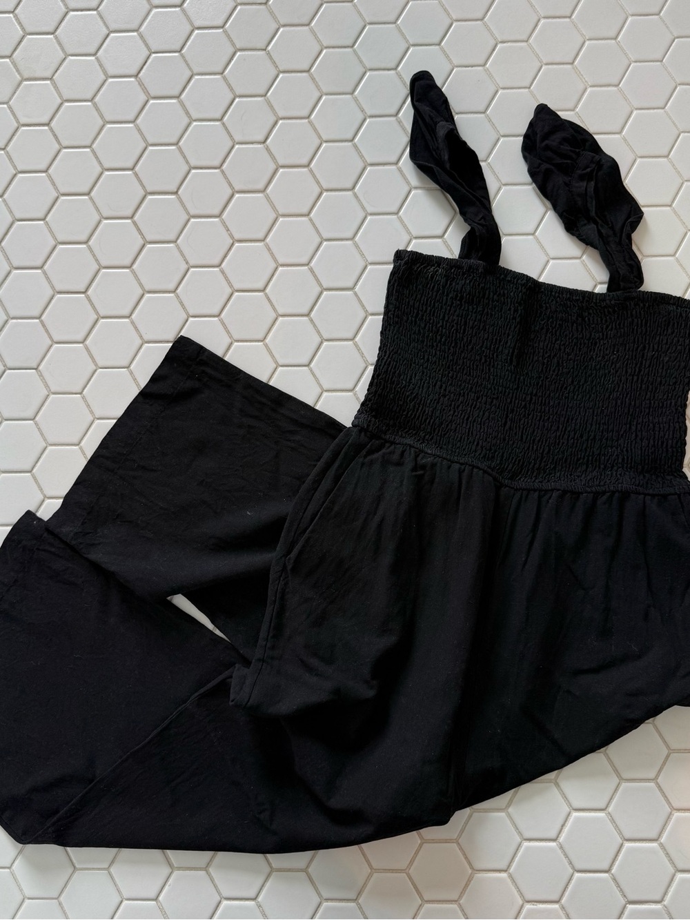 Pink Lily Black Smocked Strapless Romper Jumpsuit